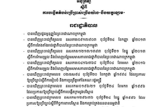 អនុក្រឹត្យការបង្កើតតំបន់ប្រើប្រាស់ច្រើនយ៉ាង <<បឹងយក្ខឡោម>>